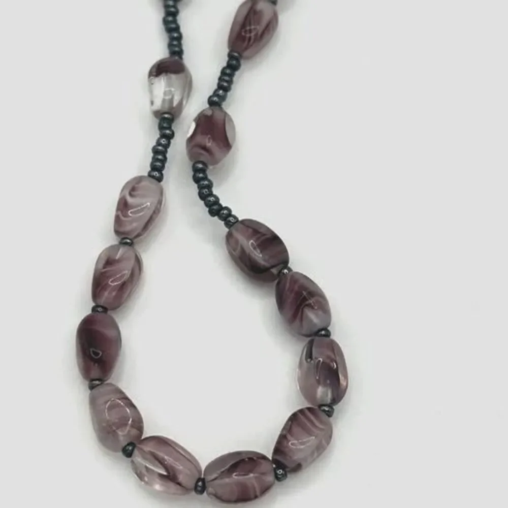 Lavender Stone Type Rosary Beads with Hematite Cross - 16" Total Length - Picture 3 of 5